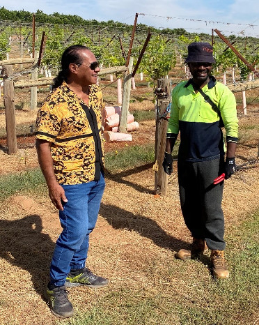 Mr. Sisilo meets one of the workers at a farm in Mildura, Victoria.