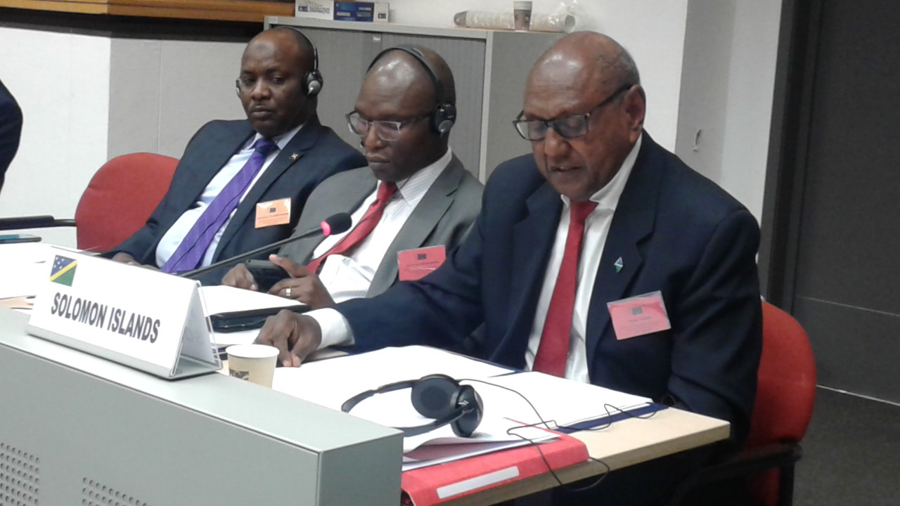 Minister Tozaka giving his statement during the ACP-EU Joint Ministerial meeting.