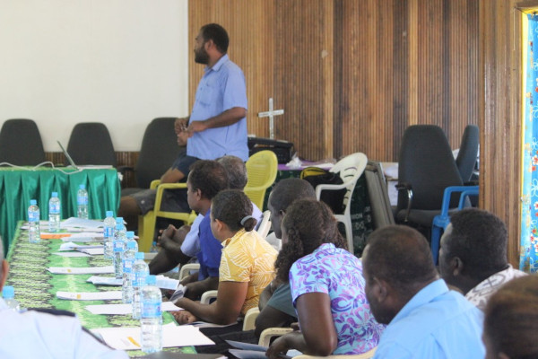 Director of External Trade Mr. George Tuti doing his presentation at the Choiseul Provincial Chambers on Tuesday. 