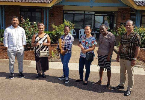Monica, Alice, Melvina and Helen with Robert and Deputy High Commissioner Walter Diamana (left)
