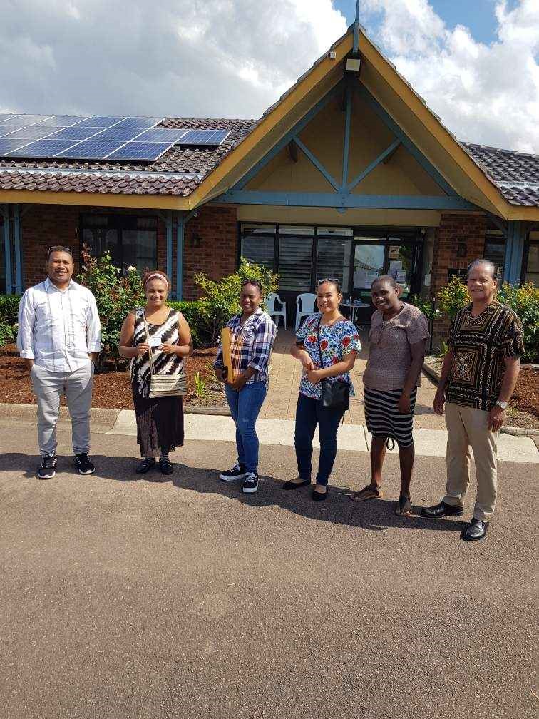Monica, Alice, Melvina and Helen with Robert and Deputy High Commissioner Walter Diamana (left)