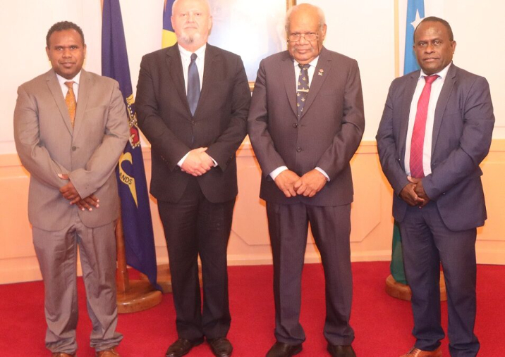 Acting PS Cornelius Walegerea, Ambassador Safta, Acting Governor General Patterson Oti and Supervising Foreign Minister Frederick Kologeto