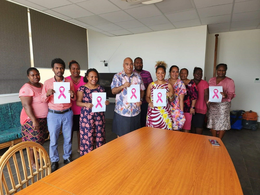 Staff of MFAET showing support for the Pink October celebrations last week in Honiara