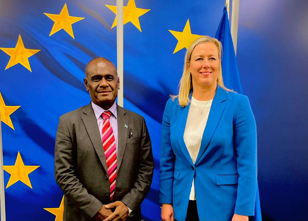 Minister for Foreign Affairs and External Trade Hon. Jeremiah Manele, with the European Commissioner for International Partnerships H.E Jutta Urpilainen