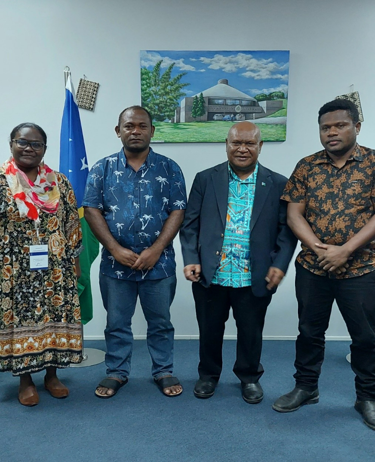Solomon Islands Second Secretary to the Solomon Islands High Commission Office to Suva, Fiji, Madolyn Yalu (left) and High Commissioner, His Excellency, Joseph Ma’ahanua with the two officials from Immigration who are in Suva to assist in setting up passport services in Suva.