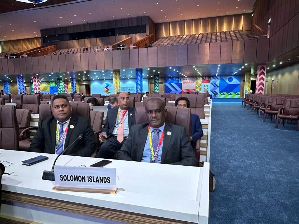 Minister of Foreign Affairs and External Trade, Hon. Jeremiah Manele with the Minister of National Planning and Development Coordination, Hon Rexon Ramofafia and senior officials at the conference.