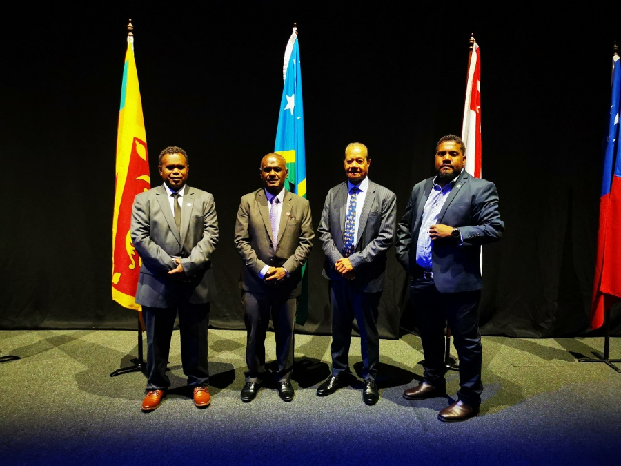 Minister of Foreign Affairs and External Trade, Hon. Jeremiah Manele (second left) at the 8th Bali Process Ministerial Conference held in Adelaide, South Australia. Here he is joined by Deputy Secretary MFAET, Cornelius Walegerea, Solomon Islands High Commissioner to Australia, Robert Sisilo and Solomon Islands Chamber of Commerce (SICCI) Board Chairman, Ricky Fuoó