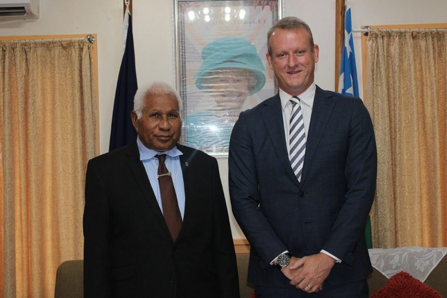 Governor General, Sir David Vunagi with the New Australian High Commissioner to the Solomon Islands, H.E Rod Hilton today