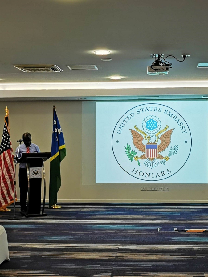 MFAET Minister, Hon. Jeremiah Manele speaking at the launch of the U.S Embassy this week