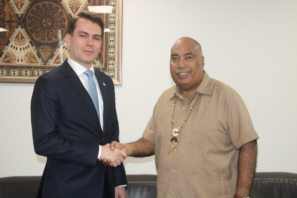 Permanent Secretary of the Ministry of Foreign Affairs and External Trade, Collin Beck with the Foreign Policy Advisor to the President of the National Assembly of the Republic of Serbia, Nikola Stojanovic.