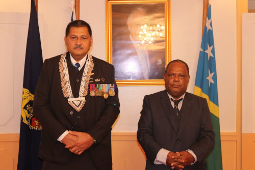  Governor General, His Excellency Sir David Tiva Kapu with the newly accredited Non-Resident High Commissioner of Republic of Fiji to Solomon Islands, His Excellency Mr. Jackson Bernard Nato Evans.
