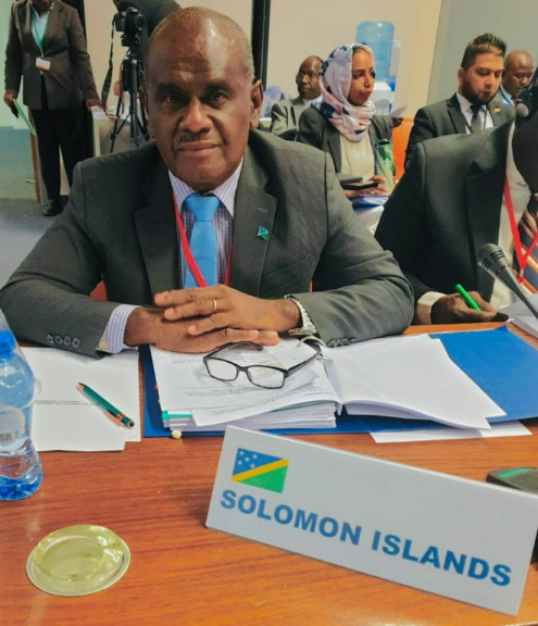 Minister for Foreign Affairs and External Trade, Hon. Jeremiah Manele at the plenary session of the 115th Session of the OACPS Council of Ministers in Brussels