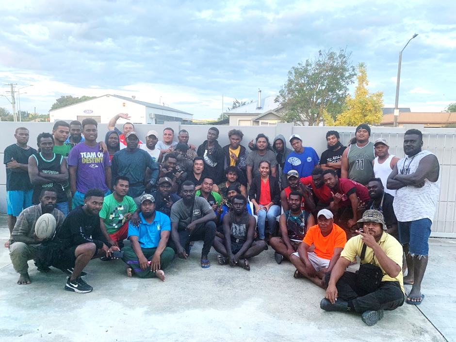 Representative of the Solomon Islands High Commission to New Zealand, June Rofeta Maenu’u (seated centre right) with Solomon Islands Workers employed by T&G.