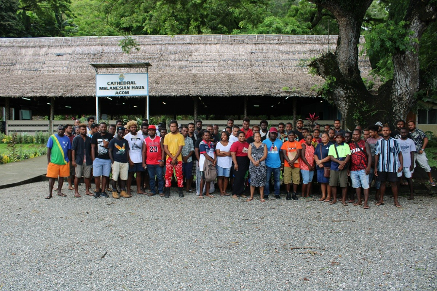 The 70 RSE workers at their Pre-Departure Briefing today with the Deputy Director of External Trade in the Ministry of Foreign Affairs and External Trade, Jenny Barile.